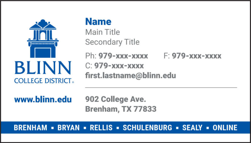 Business Card Template for Brenham, Schulenburg, Sealy and Waller